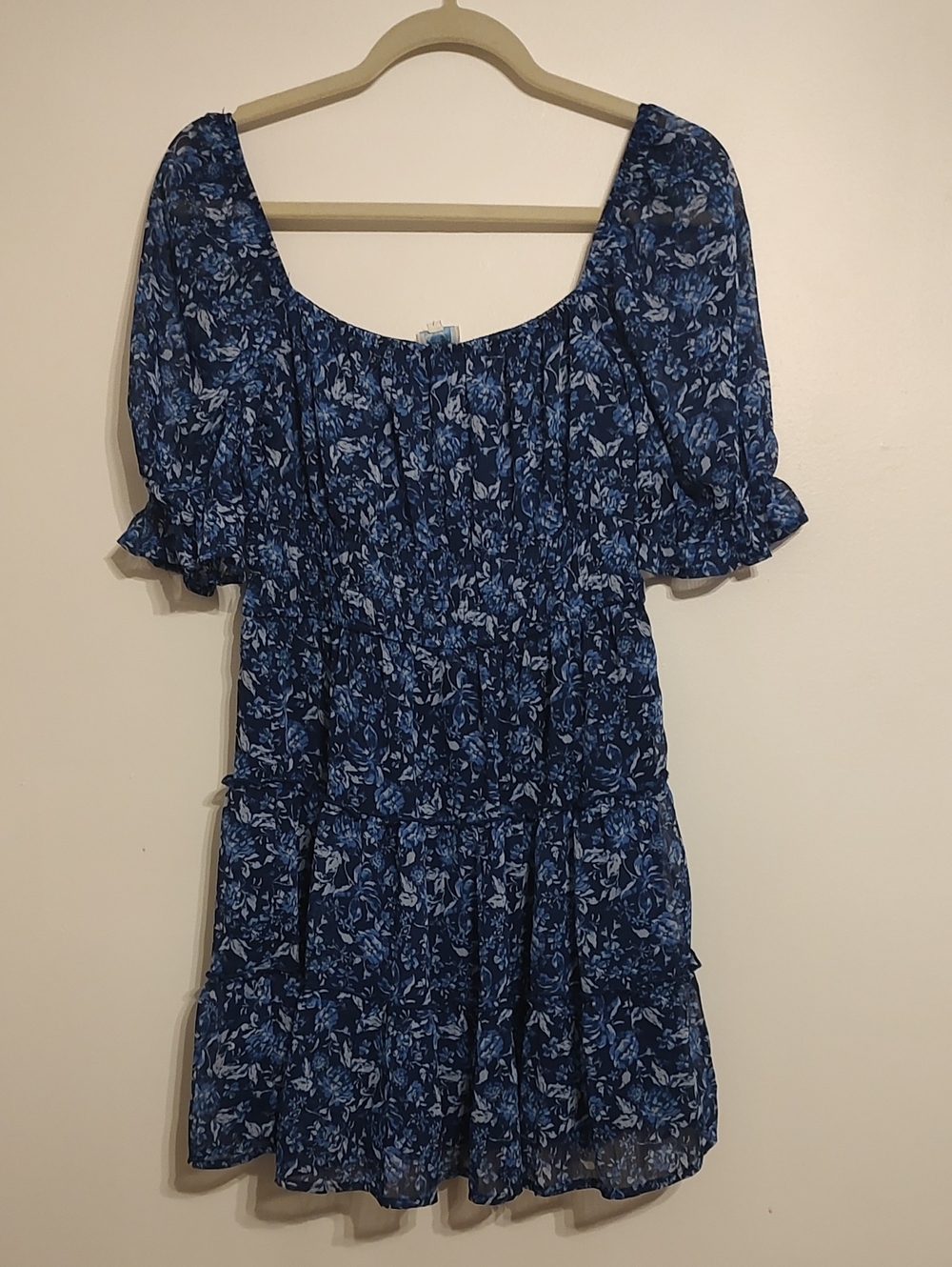 Francesca's Collections Blue Floral Tiered Dress